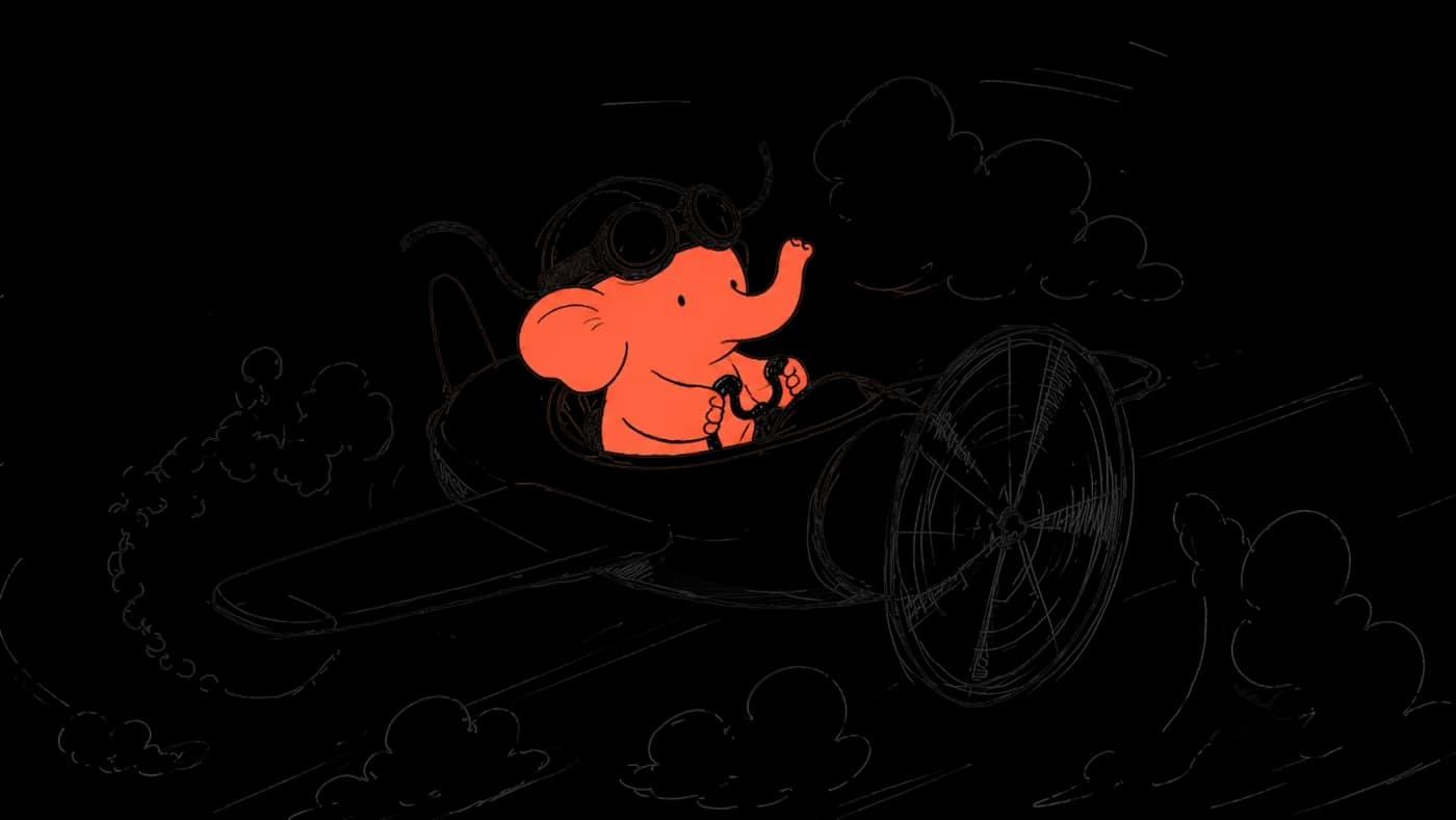 Illustration of an elephant flying a biplane