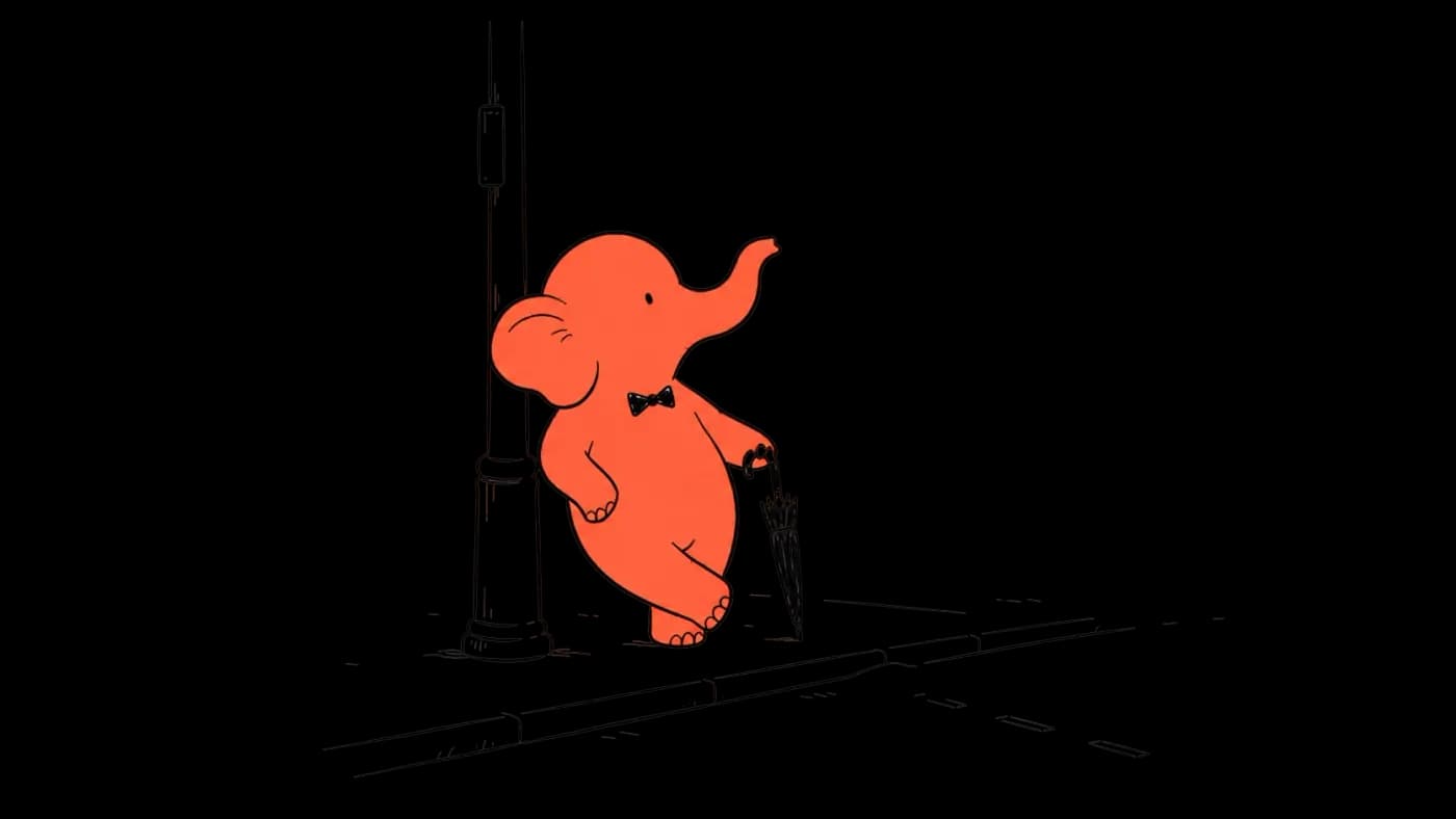 Illustration of an elephant holding an umbrella